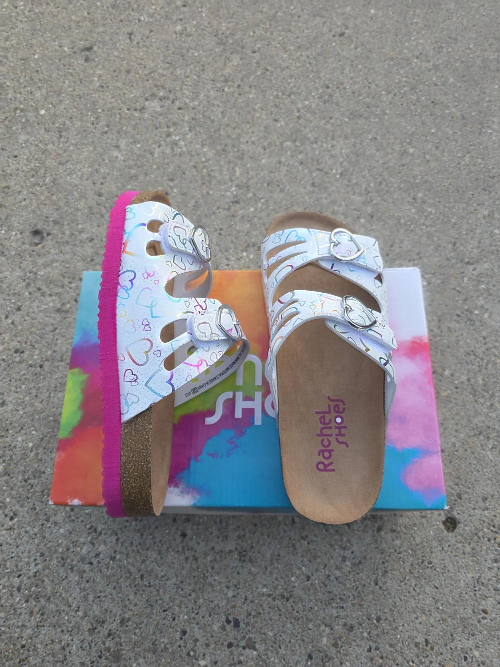 Rachel Shoes White Sandals with Multicolor Heart Accents Little Girls 1Y